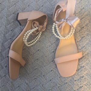 Elegant Pearl-Embellished Tan Heels